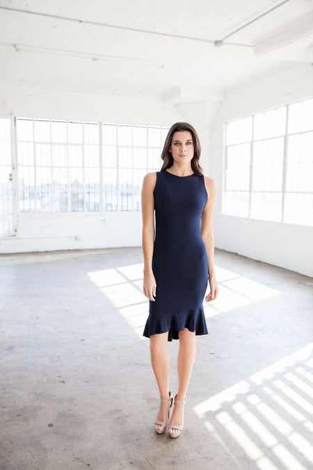 Florence<br> Black/Navy Reversible, Flounced Asymmetrical Hemline