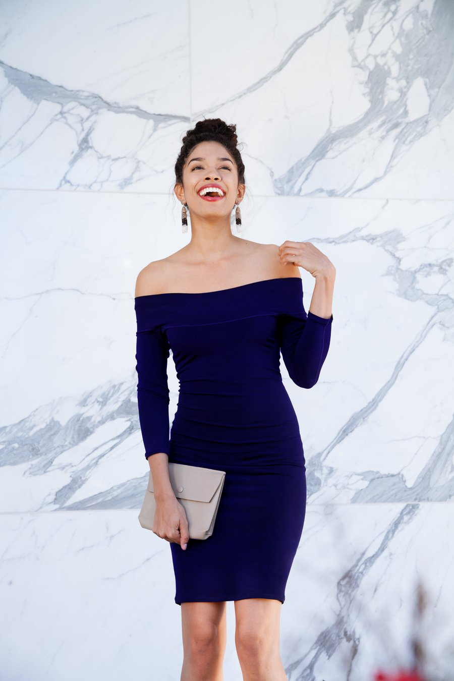 my date is wearing a navy blue dress Save The Date Blue Dress